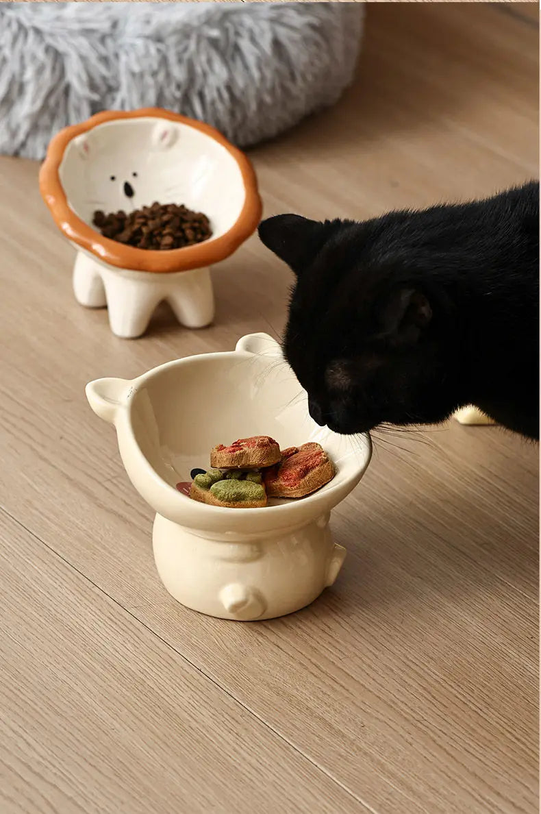 Cute Cartoon Animal Series Ceramic Cat Bowl Tall Food Bowl Neck Guard for Cats to Drink Water to Prevent Dogs from Overturning