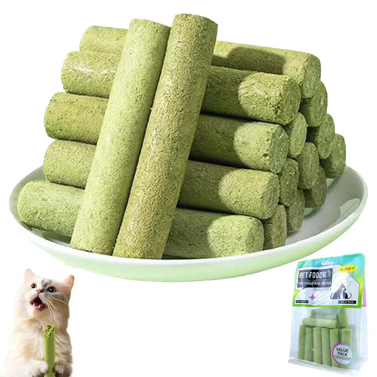 Pet Teeth Freeze-Dried Cat Grass Sticks (6pcs/bag),Cat Dried Grass Stick, Gentle Grooming Cat Snacks, Cat Grass Grinding Stick
