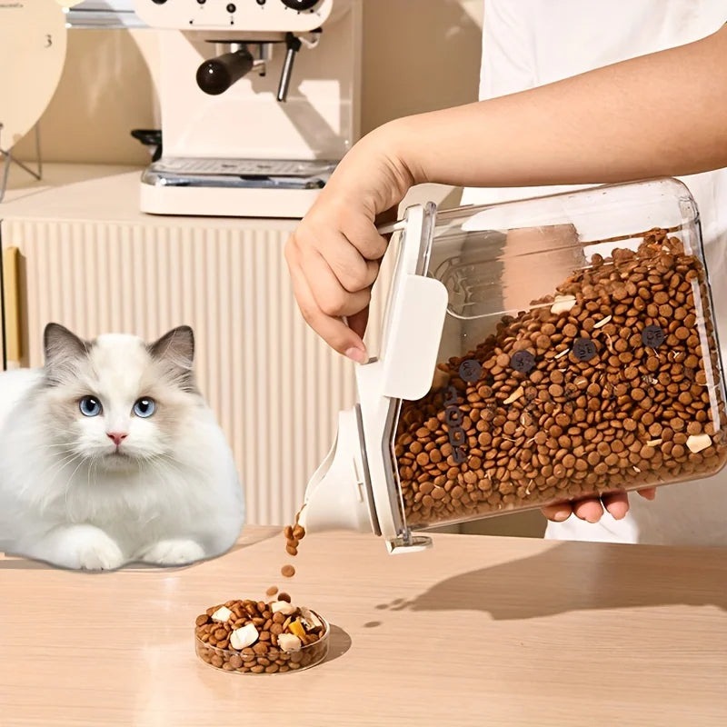 Dry food for dogs and cats is easy to feed containers, moisture-proof pet food storage buckets, measuring cups and handle design