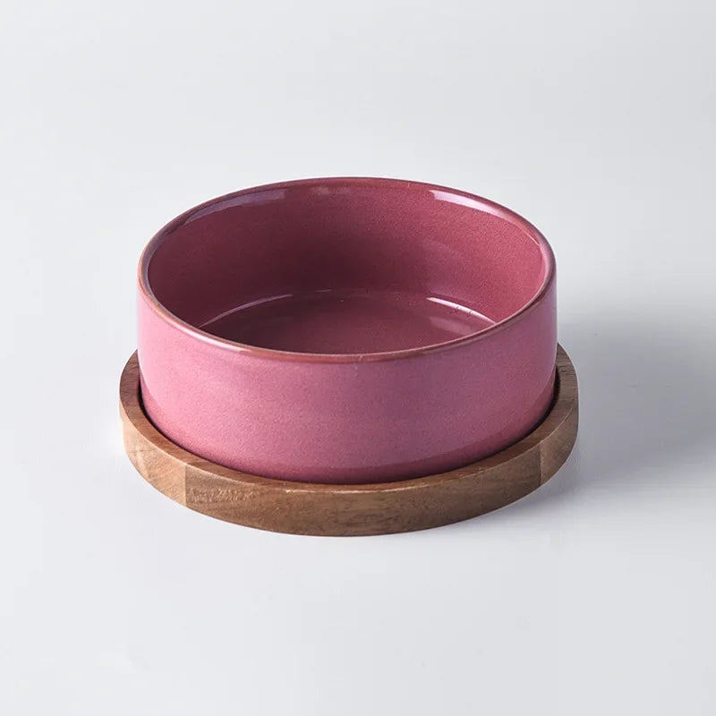 Ceramic Cat Bowl with Spine Protection for Small And Medium-sized Dogs Pet Food Water Feeder Rollover Prevention in Light Orchid Safflower Dark Orchid Glaze