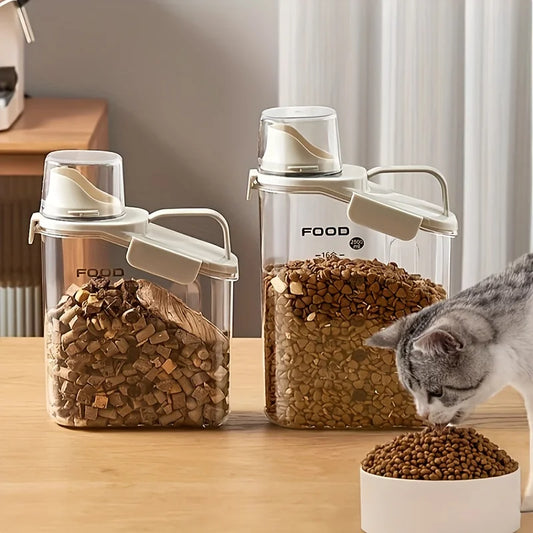 Dry food for dogs and cats is easy to feed containers, moisture-proof pet food storage buckets, measuring cups and handle design
