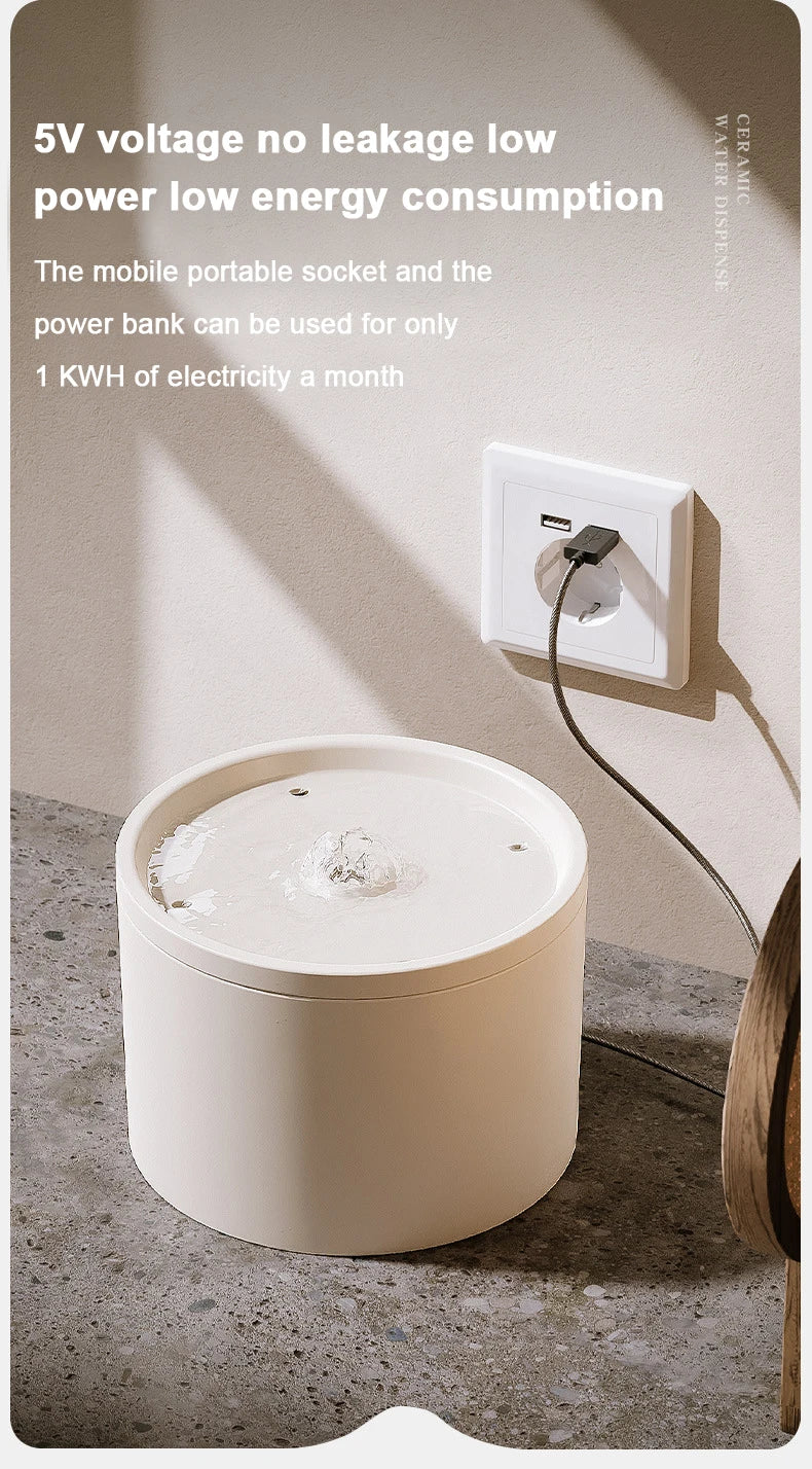 Ultra-Quiet Pet Cat Automatic Water Fountain Filter Dispenser For Dog Flowing Silent Circulation Filtration Ceramic Water Feeder