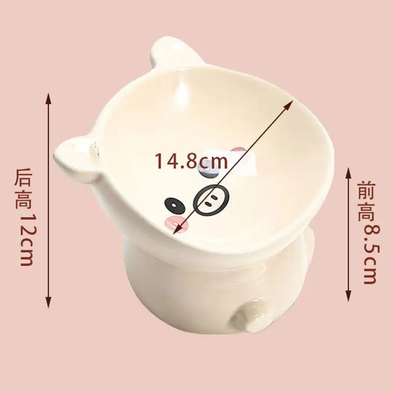 Cute Cartoon Animal Series Ceramic Cat Bowl Tall Food Bowl Neck Guard for Cats to Drink Water to Prevent Dogs from Overturning