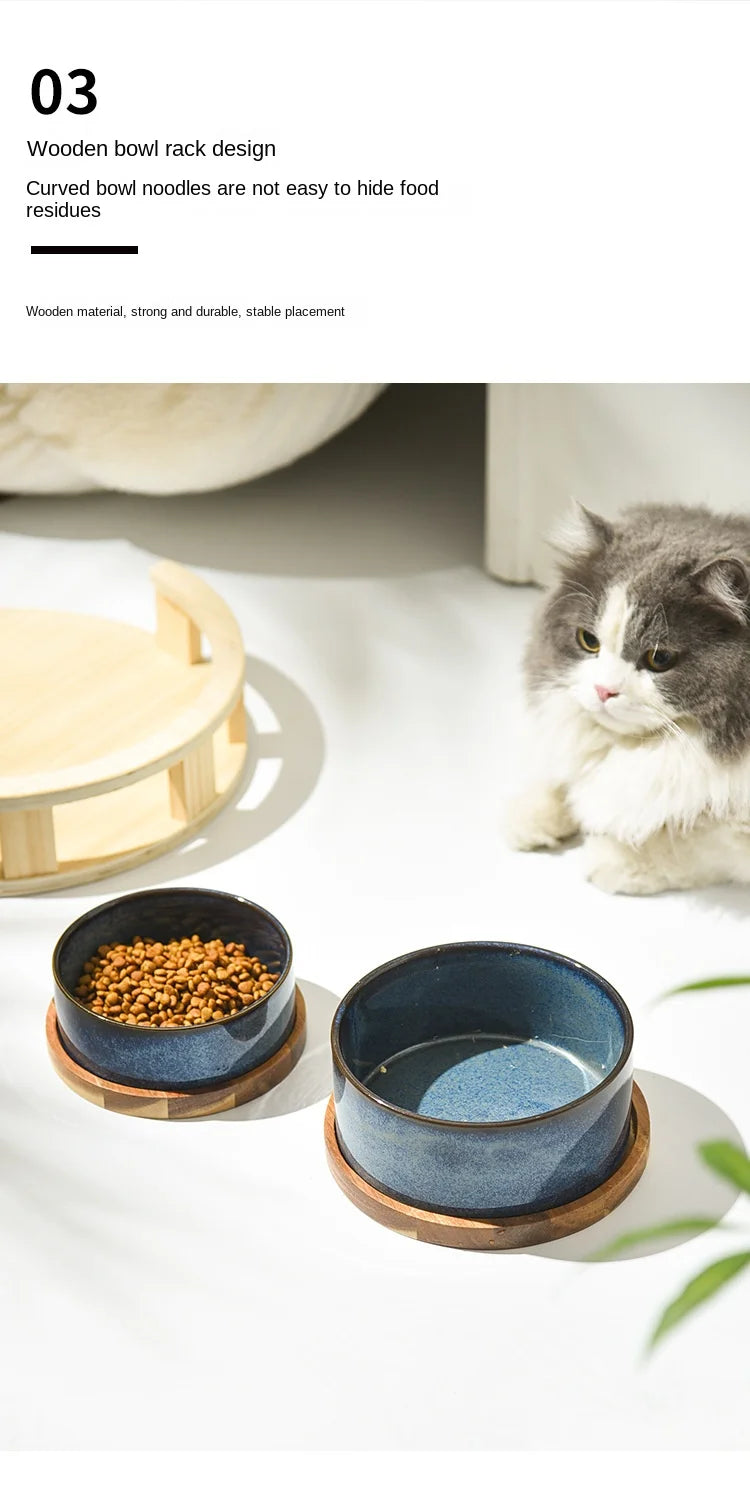 Ceramic Cat Bowl with Spine Protection for Small And Medium-sized Dogs Pet Food Water Feeder Rollover Prevention in Light Orchid Safflower Dark Orchid Glaze