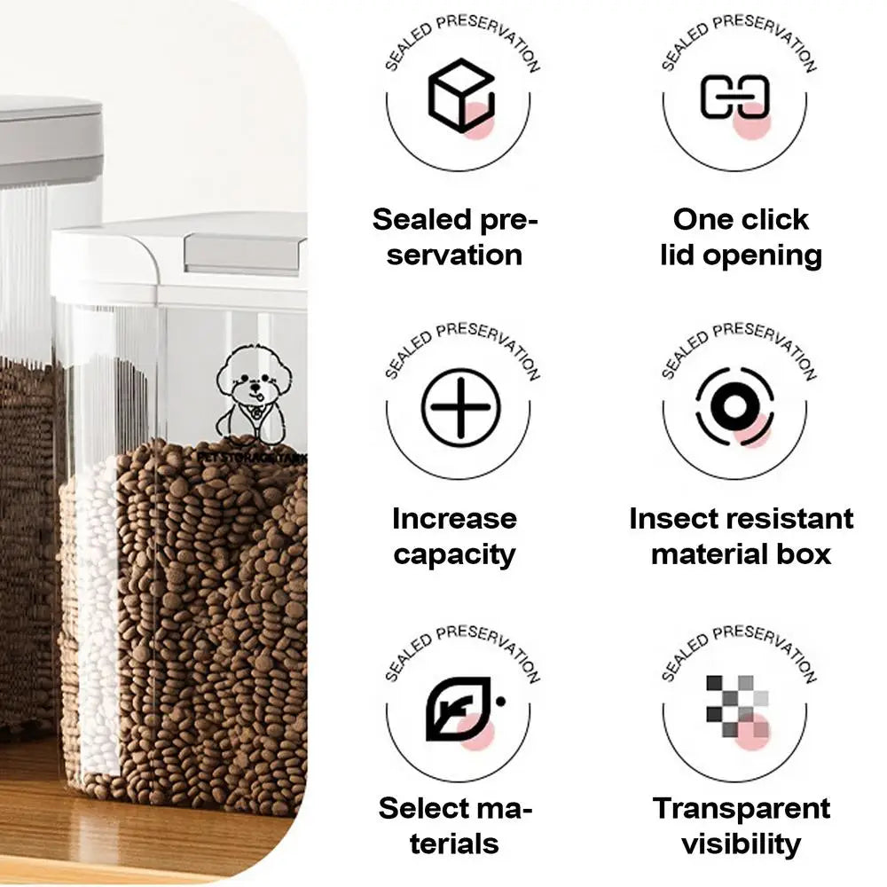 Cat Food Bin Easy Access Dog Food Container Airtight Transparent Stackable 5L Bucket for Homes Pantries Kitchens Organizing