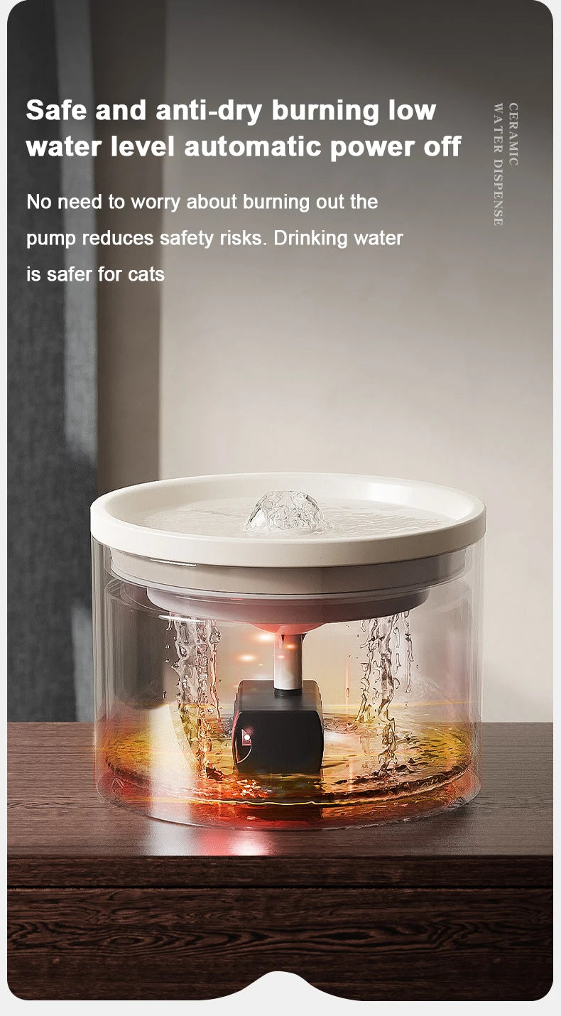 Ultra-Quiet Pet Cat Automatic Water Fountain Filter Dispenser For Dog Flowing Silent Circulation Filtration Ceramic Water Feeder