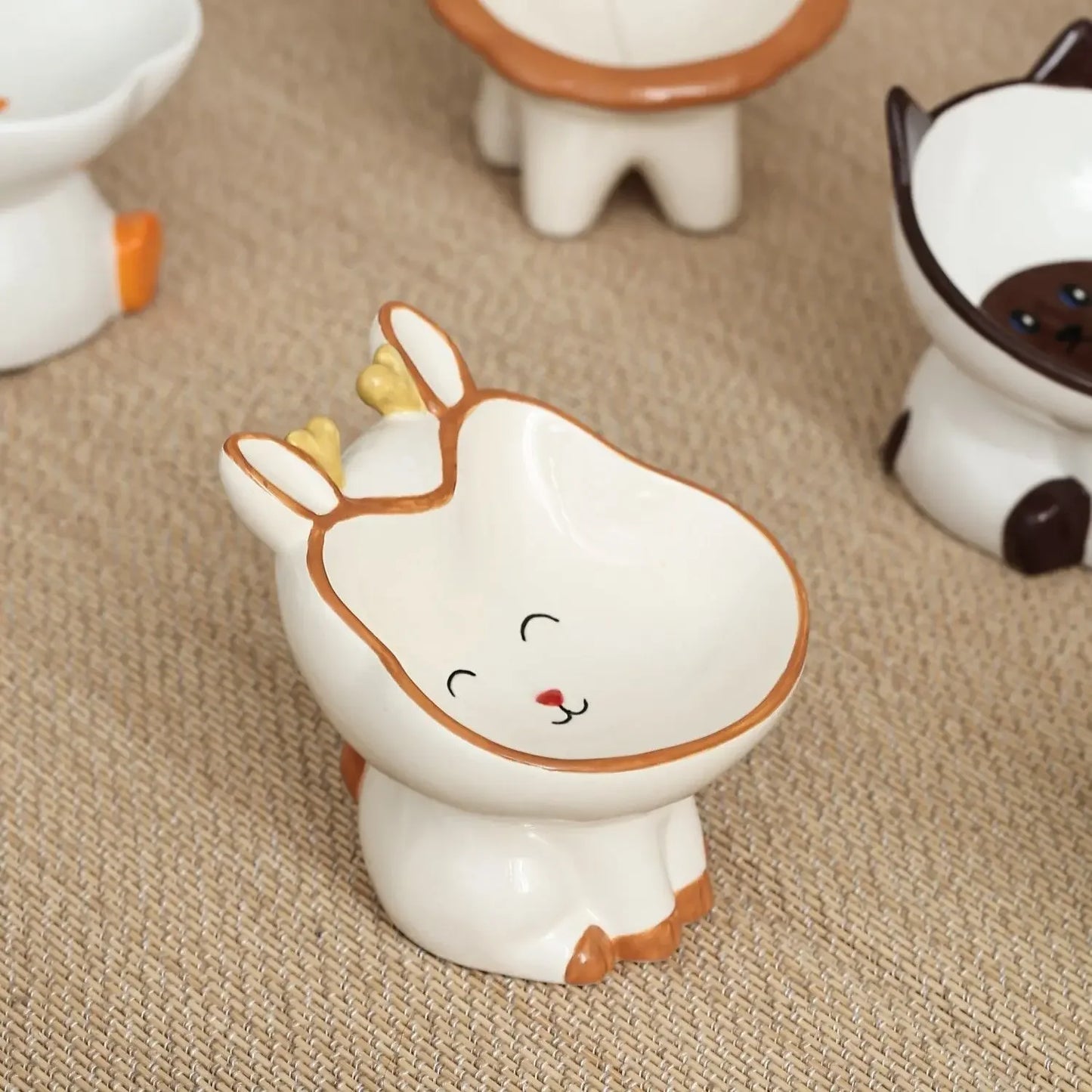 Cute Cartoon Animal Series Ceramic Cat Bowl Tall Food Bowl Neck Guard for Cats to Drink Water to Prevent Dogs from Overturning