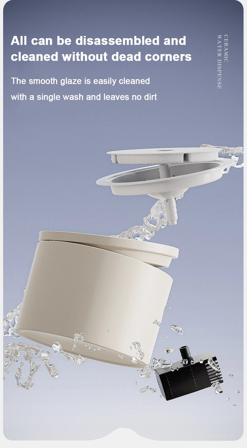 Ultra-Quiet Pet Cat Automatic Water Fountain Filter Dispenser For Dog Flowing Silent Circulation Filtration Ceramic Water Feeder