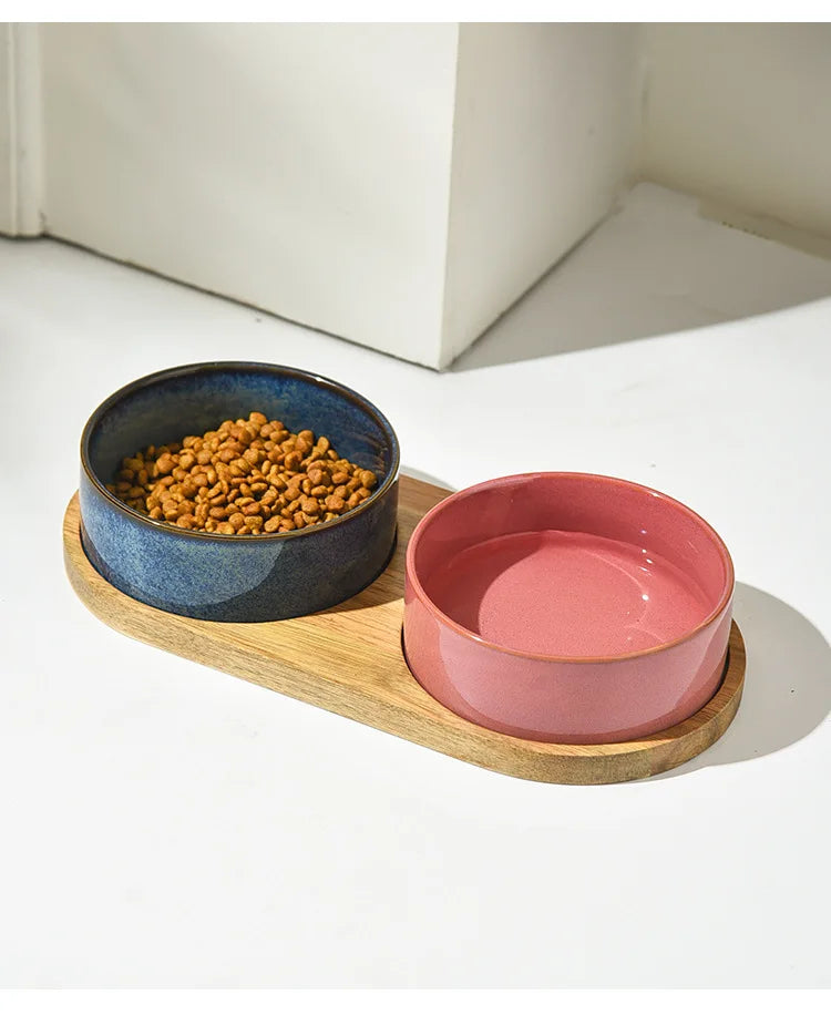 Ceramic Cat Bowl with Spine Protection for Small And Medium-sized Dogs Pet Food Water Feeder Rollover Prevention in Light Orchid Safflower Dark Orchid Glaze