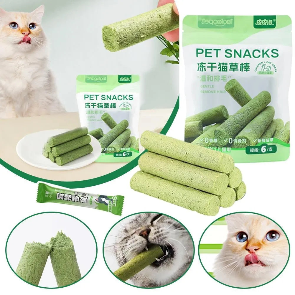 Pet Teeth Freeze-Dried Cat Grass Sticks (6pcs/bag),Cat Dried Grass Stick, Gentle Grooming Cat Snacks, Cat Grass Grinding Stick