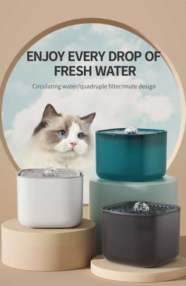 101oz/3L Pet Water Fountain Automatic Induction Circulating Filtering Cat Water Drinker USB Electric Mute Cats Water Dispenser
