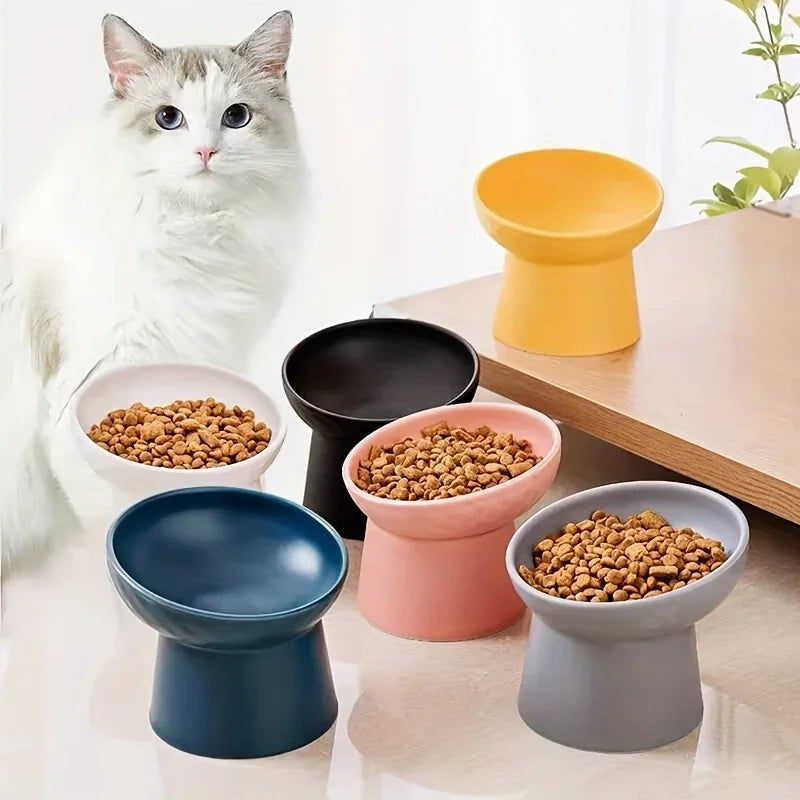 Ceramic Raised Cat Bowls Cat Food Bowls for Neck Comfort Supportive Elevated Feeder Pet Dining Solution for Indoor Cats