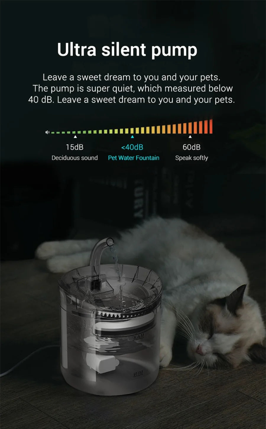 Pet automatic water dispenser, cat and dog sensing drinking water flow fountain filter, automatic circulation pet drinking water