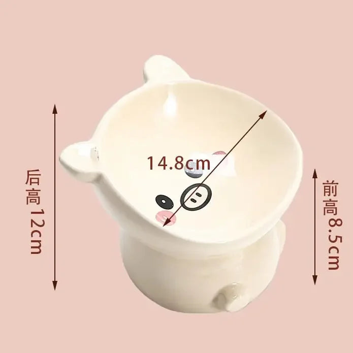 Cute Cartoon Animal Series Ceramic Cat Bowl Tall Food Bowl Neck Guard for Cats to Drink Water to Prevent Dogs from Overturning