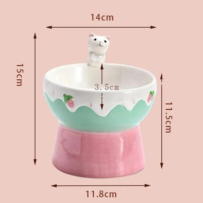 Cute Cartoon Animal Series Ceramic Cat Bowl Tall Food Bowl Neck Guard for Cats to Drink Water to Prevent Dogs from Overturning