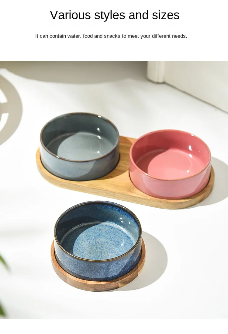 Ceramic Cat Bowl with Spine Protection for Small And Medium-sized Dogs Pet Food Water Feeder Rollover Prevention in Light Orchid Safflower Dark Orchid Glaze