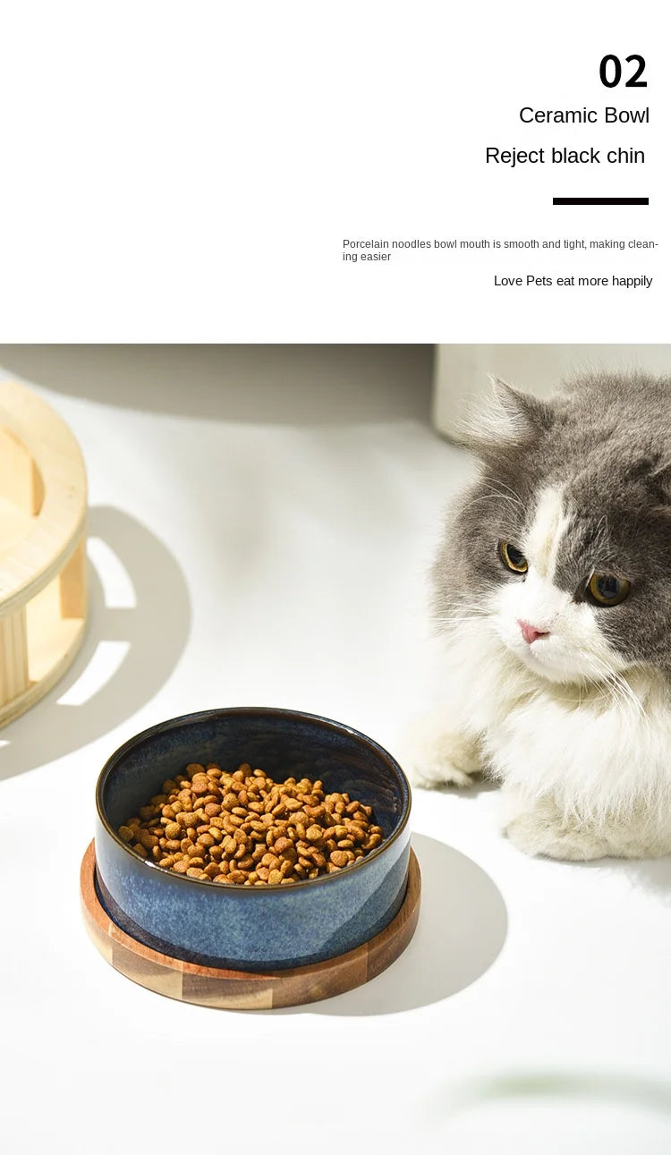 Ceramic Cat Bowl with Spine Protection for Small And Medium-sized Dogs Pet Food Water Feeder Rollover Prevention in Light Orchid Safflower Dark Orchid Glaze