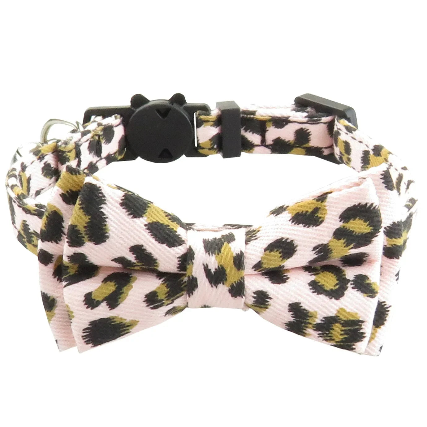Pet Leopard Cat Collar with Bell Adjustable Puppy Bow Necklace Outdoor Safety Anti-choking for Small Pets Walking Accessories