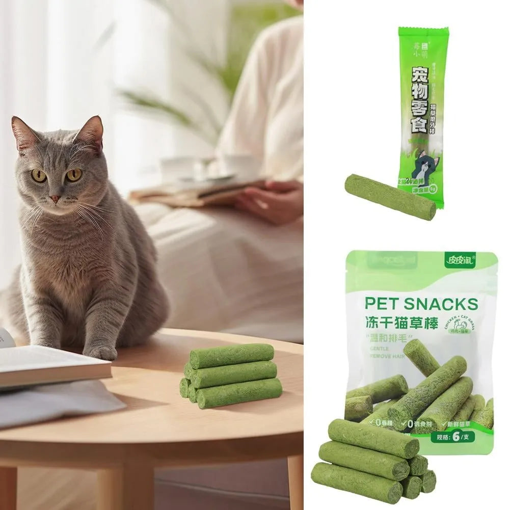 Pet Teeth Freeze-Dried Cat Grass Sticks (6pcs/bag),Cat Dried Grass Stick, Gentle Grooming Cat Snacks, Cat Grass Grinding Stick
